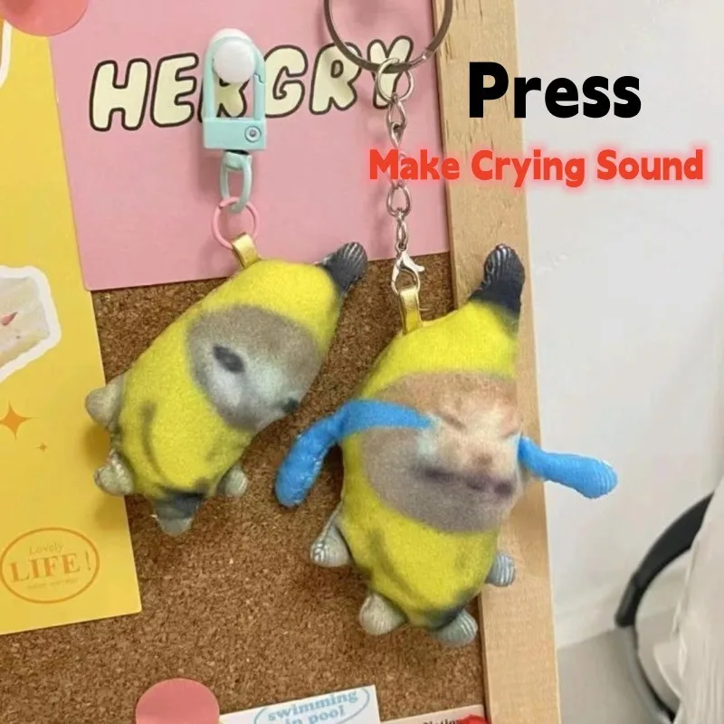 Cute Crying Sound Banana Cat Portachiavi Creativo Happy Cat Crying Banana Cat Doll Ciondolo Fonating Cat Farcito Peluche Regali