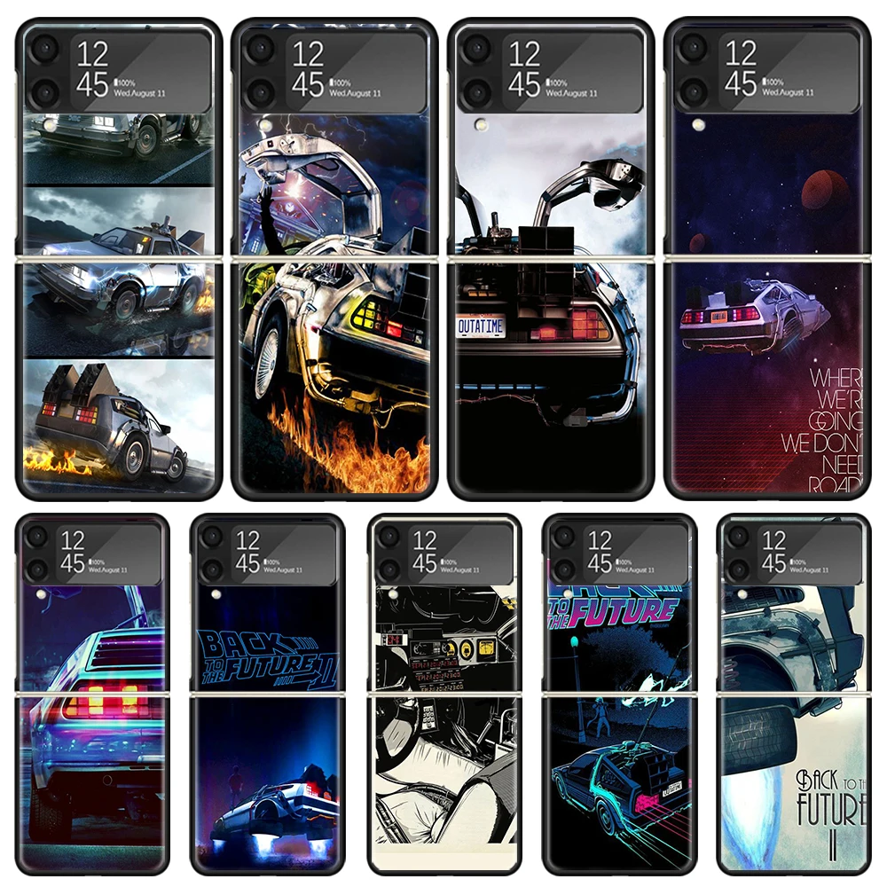 Back To The Future Time Machine Phone Case Per Samsung Galaxy Z Flip3 5G Flip4 Flip5 Black Hard Cover Z Flip 5 4 3 Pc Shell Zfli