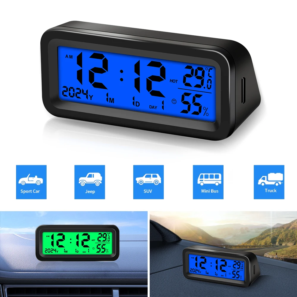 Iplusmile Small Digital Car Clock With Temperature Display - Backlight Electronic Dashboard Clock, Compact Black Design 7.5x2.7x1.6cm