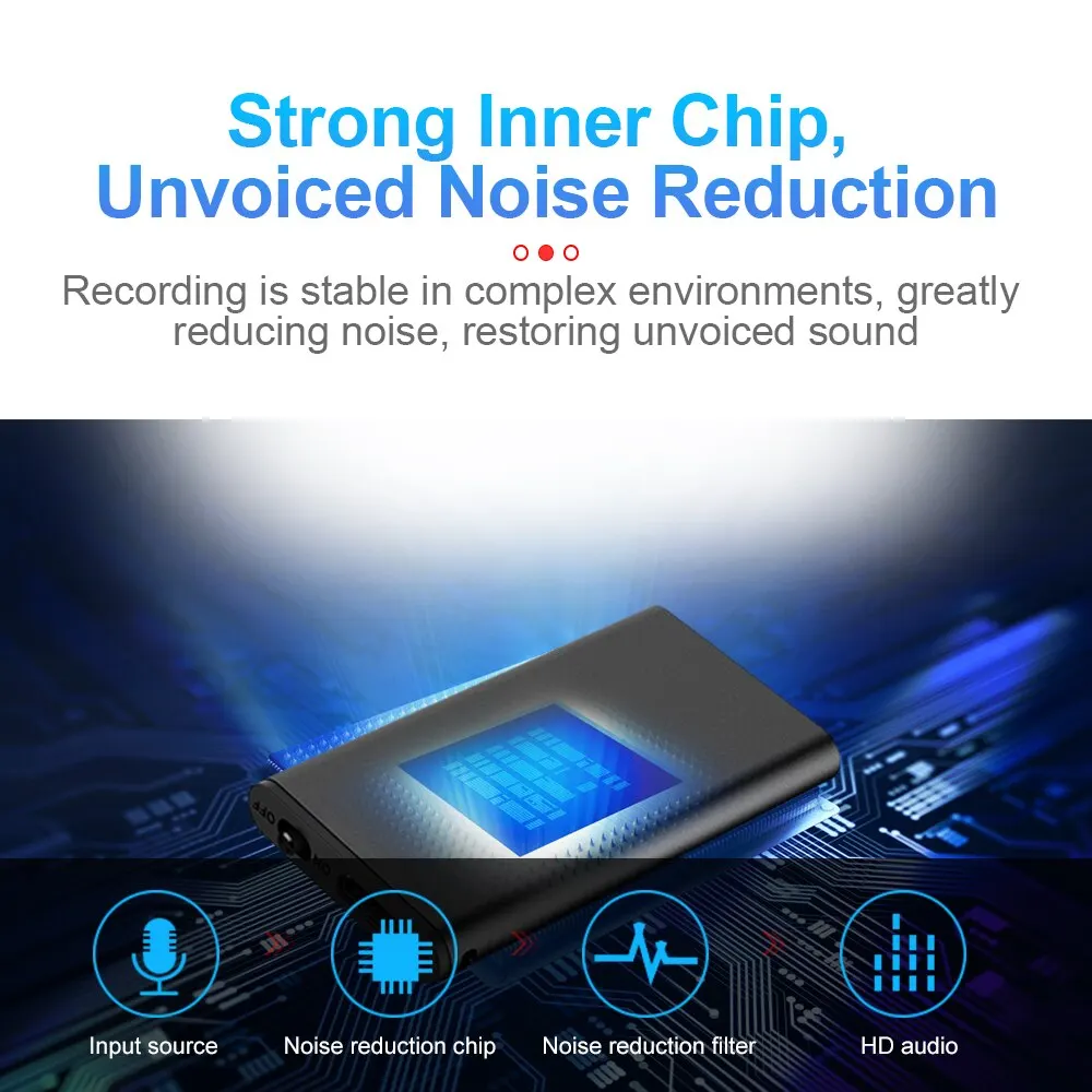 Ultra-Thin Professional Sound-Activated Voice Recorder with HD Noise Reduction and Portable MP3 Playback