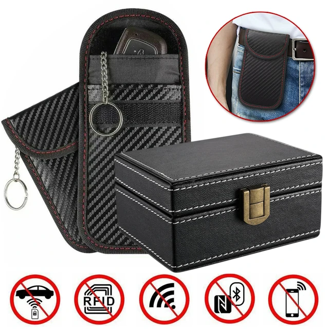 High Quality Wooden Signal Blocker Box + 2x PU Pouch Bag Car Key Fob RFID  Security Anti Theft Faraday Keyless Privacy Protection - AliExpress
