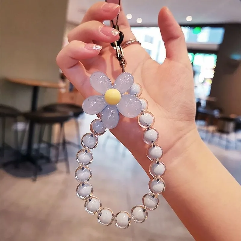 Anti-lost Cell Phone Chain Flower Decor Beaded Phone Lanyard Multifunctional Mobile Phone Strap Key Idol Card Wrist Rope Pendant