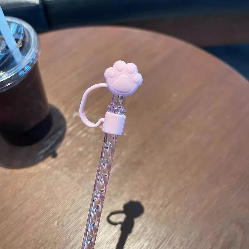먼지 커버 캡이있는 귀여운 곰 짚 실리콘 카와이 고양이 발톱 짚 스토퍼 텀블러 핑크 빨대 팁 커버 보호대 7mm