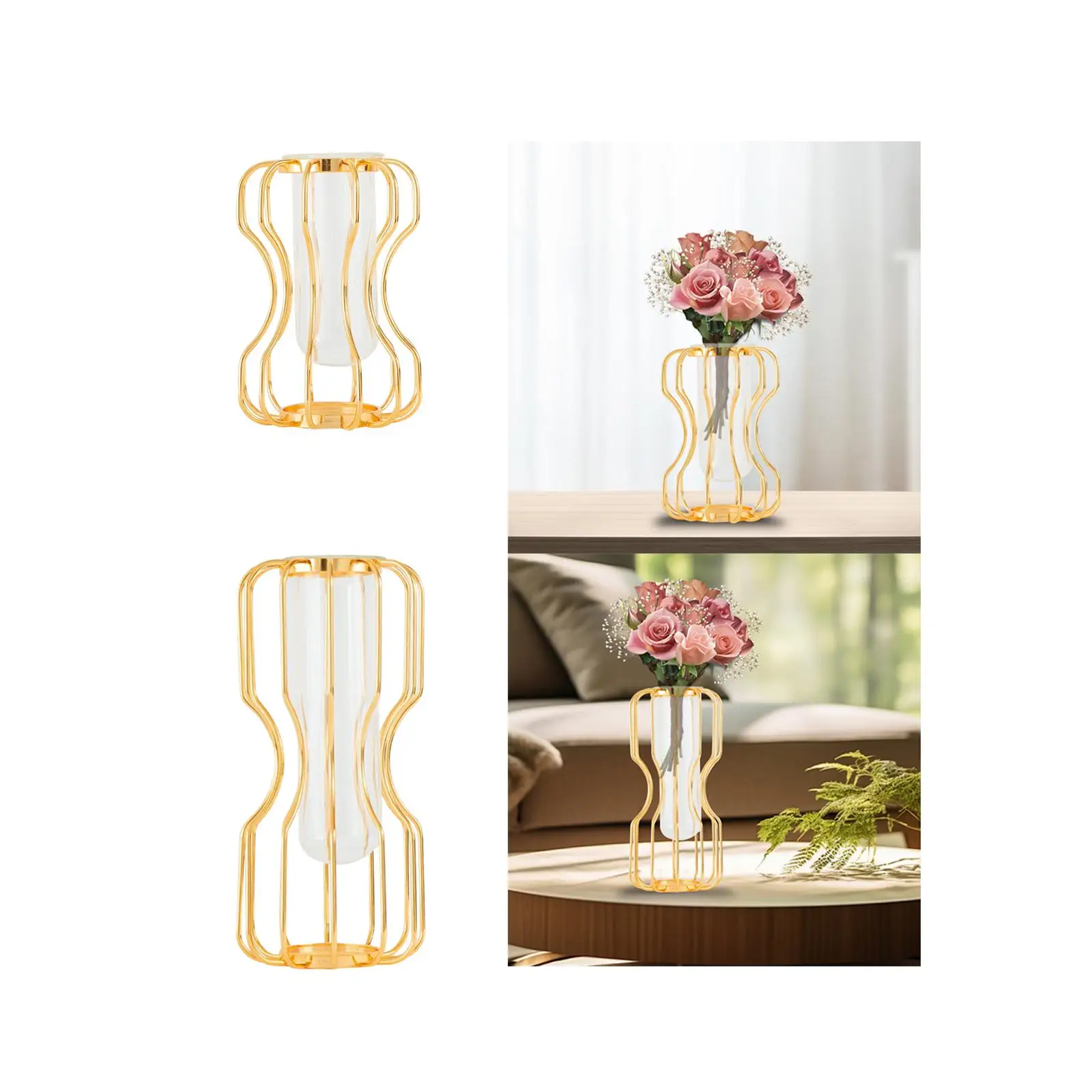 Test Tube Vase Hydroponics Plant Holder Small Bud Vase Decorative Gold Color for Kitchen Durable Romantic Multipurpose Modern