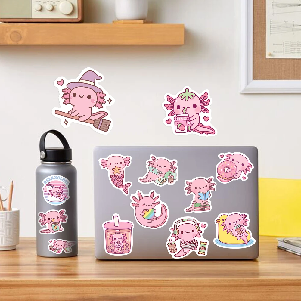 Kawaii Animals Cute Cartoon Axolotl Stickers Aesthetic Art Decals Scrapbooking Label Diary Stationery Computer Refrigerator PVC