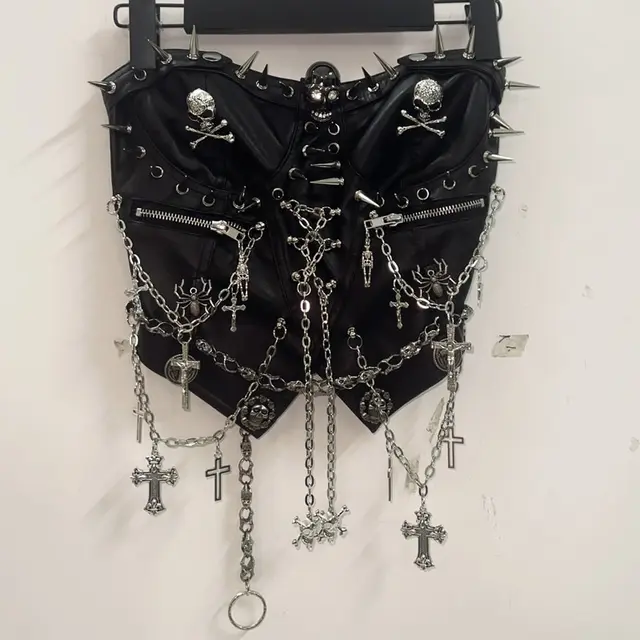 Spikey Skull and Chain Cropped Top 1