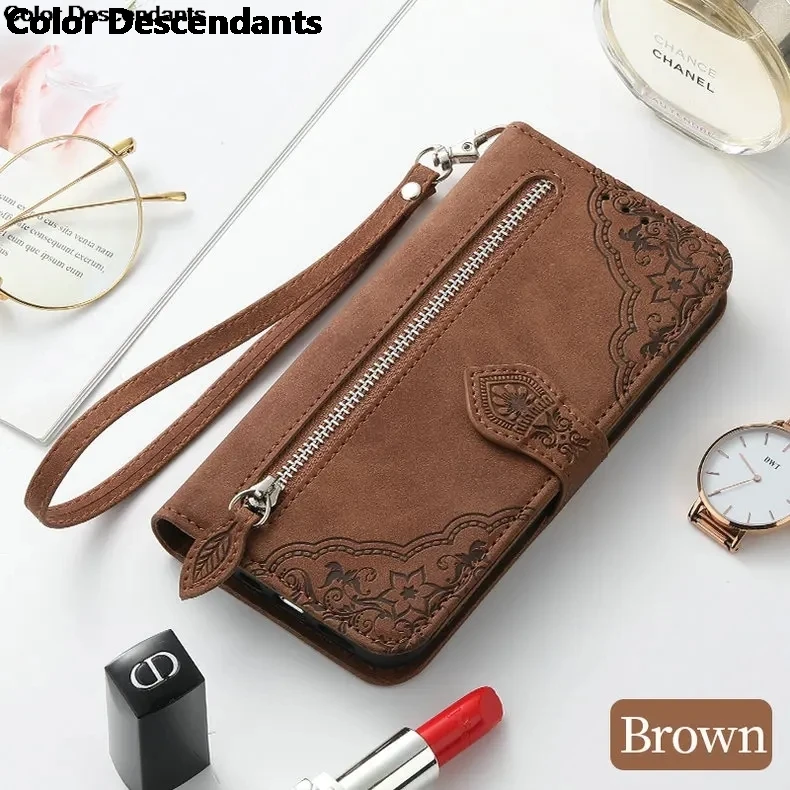 Elegant Frosted Floral Leather Flip Wallet Phone Case Cover