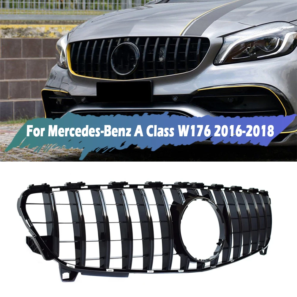 

Car Front Bumper Grille Racing Grill Gloss Black GTR Style For Mercedes Benz W176 A250 A200 A45 AMG Hatchback Facelift 2016-2018