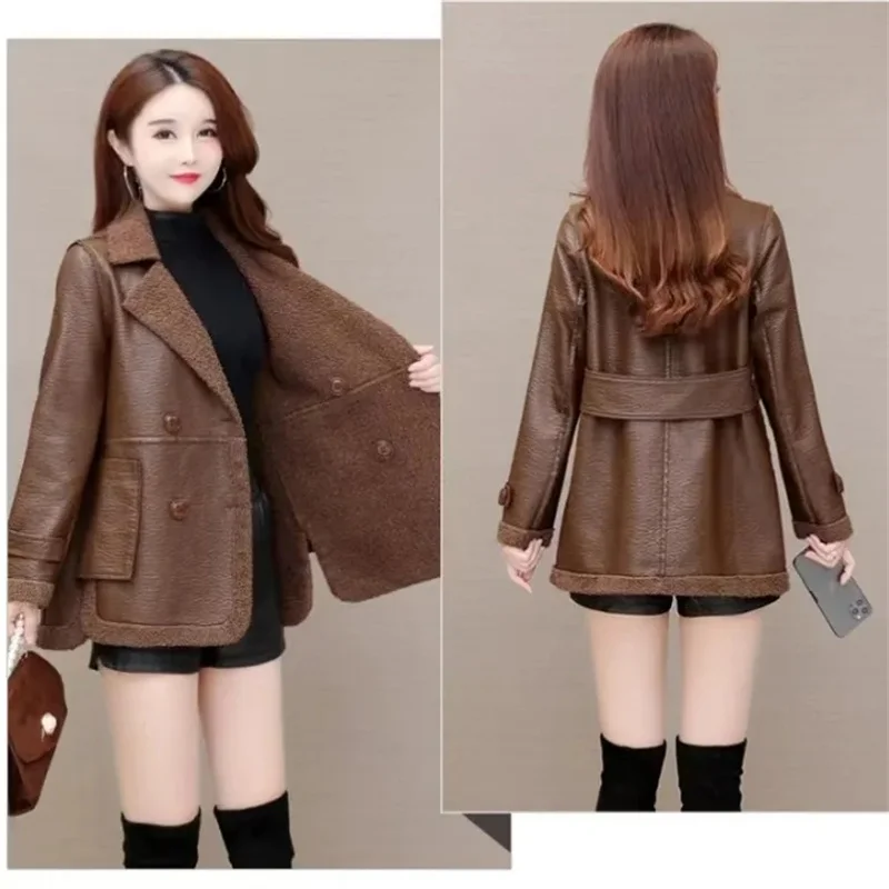 Double Sided Leather And Fur Integrated Lamb Fur Coat For Women With Plush And Thickened Spring And Autumn New Waistband Slimmin