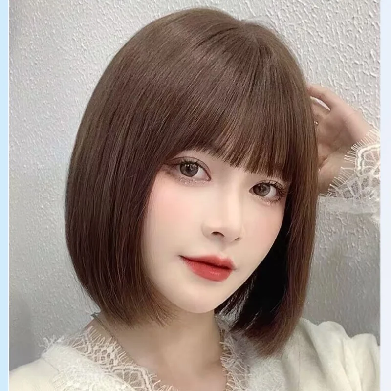 Lovely Girl Bob Short Hair Asian Style Wig Heat Resitant Synthetic Hair Party Cosplay Costume Straight Wigs Peluca