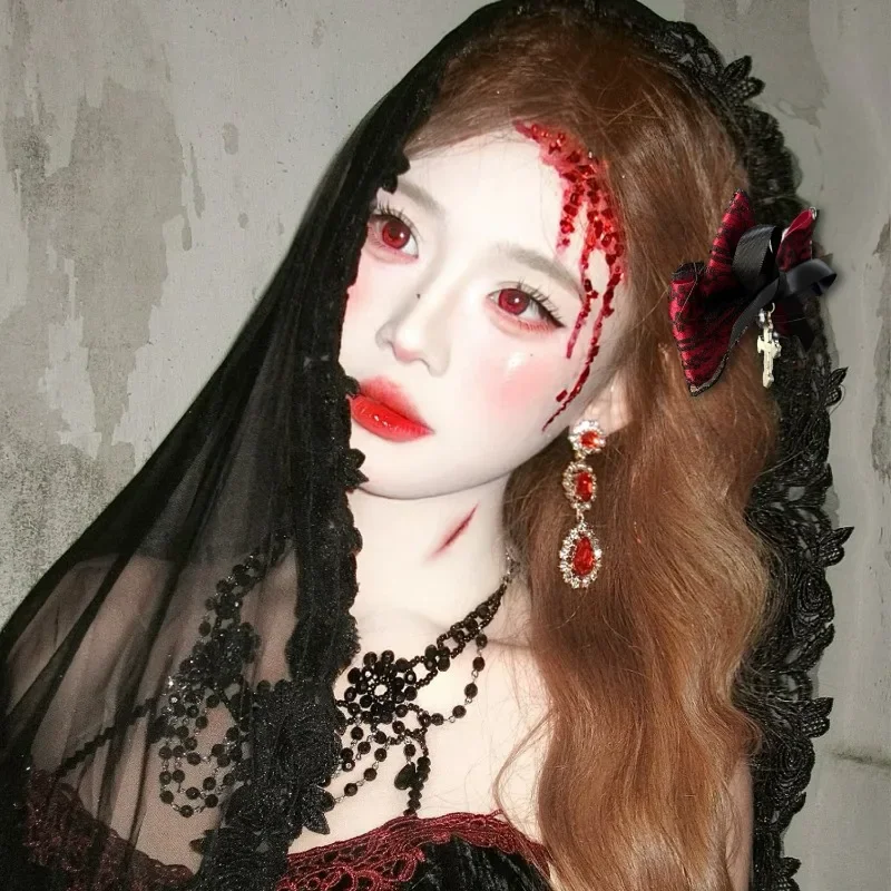 Y2k Gothic Cross Pendant Lace Bow Hair Clips for Woman Girls Dark Sweet Cool Personalized Hairpins Lolita Girl Hair Accessoires