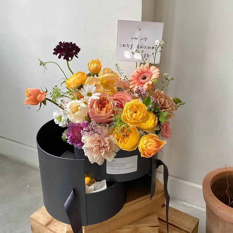 레이어 라운드 회전 꽃 버킷 더블 PVC 창 꽃 상자, 생일 발렌타인 데이, 웨딩 크리스마스 선물 포장 상자