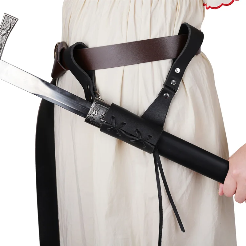 

Medieval Sword Belt Waist Sheath Scabbard Holder Adult Men Larp Knight Battle Weapon Costume Rapier Ring PU Belt Strap Holster