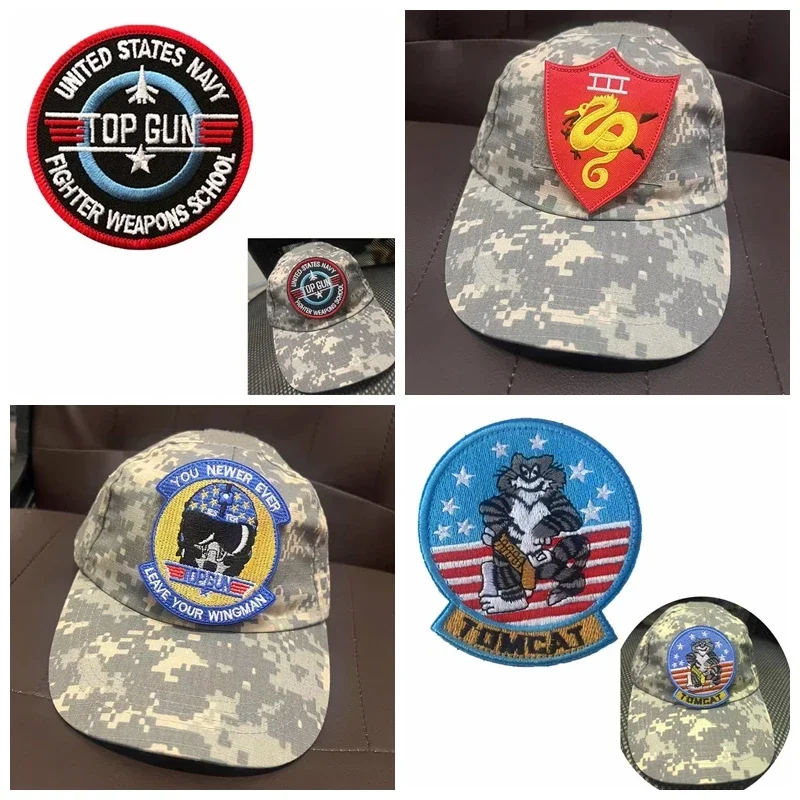 Top GUN Toppa Ricamata Su Vesti Appliques Con Gancio E Anello Toppe Per Fascia Tattica Milare Distintivi Morale Per Aerei Adesivi Per Zaino - Foto 3