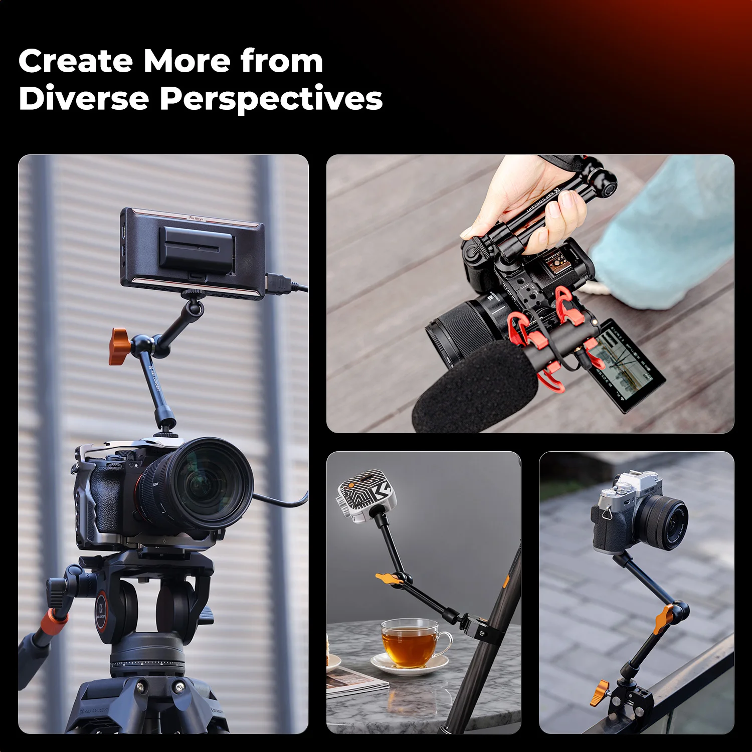 K&F CONCEPT 매직암 1/4인치 나사 2개입 9.8인치 카메라 마운트 암 360도 회전 ° DSLR 카메라 케이지용 볼 헤드, 모니터 플래시 LED 라이트