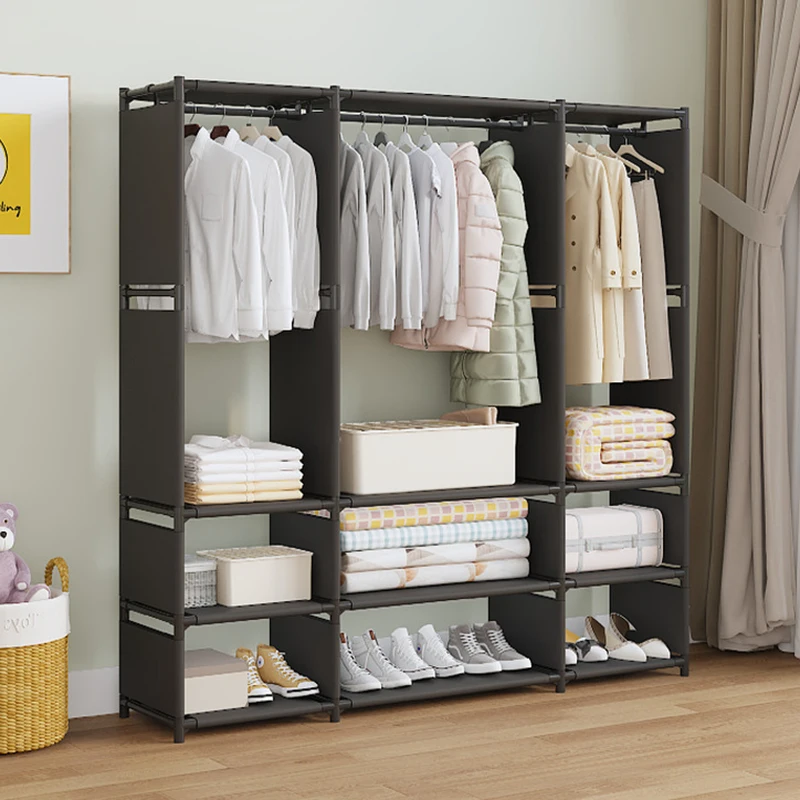 Garment Rack Floor Dustproof Hanging Clothes Hanger Shoe and Hat Integrated Clothes Drying Rack Storage Shelf Home Organizer clothes rack shoe and hat racks