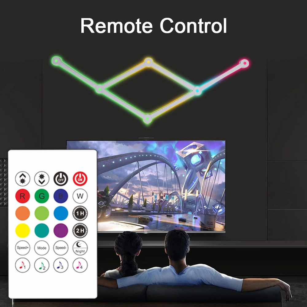 와이파이 LED 스마트 벽 램프, RGBIC 라이트 바, DIY 분위기 게임 벽 조명, TV 백라이트 침실용, 구글 홈 및 알렉사로 작동