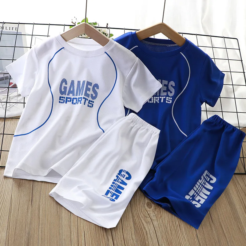 

4-12Y Summer Sport Boys Clothes Sets Thin Mesh Breathable Kids Tracksuit Short Sleeved T-Shirt Shorts Basketball Suit Clothing