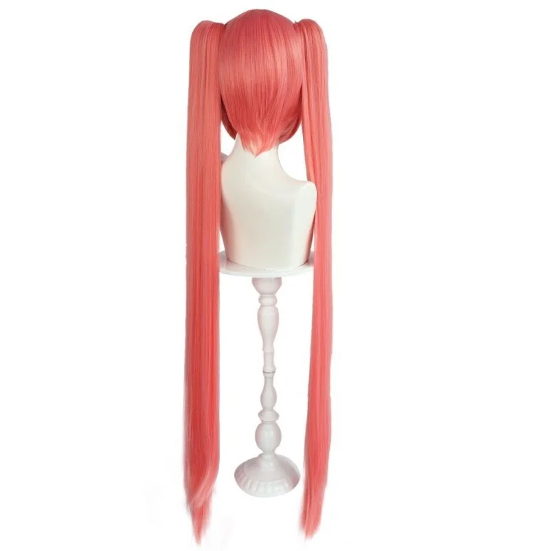 여성 가발 라이트 오렌지 핑크 가발 소녀 머리 가발 긴 여성용 가발+포니테일