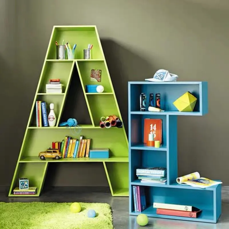 *Iron art letter bookshelf, floor to ceiling wall storage bookshelf