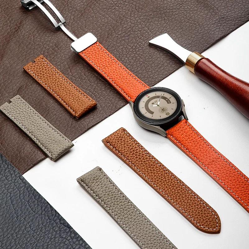 

Ремешок кожаный для Samsung Watch 4/5 40 44 мм 5 Pro 45 мм, Металлическая магнитная застежка для Galaxy Watch 4 Classic 42 мм 46 мм