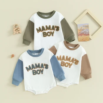Pudcoco Newborn Baby Boy Sweatshirt Romper Letter Pattern Long Sleeve Jumpsuit for Infant Toddler Fall Outfit 0-18M 1