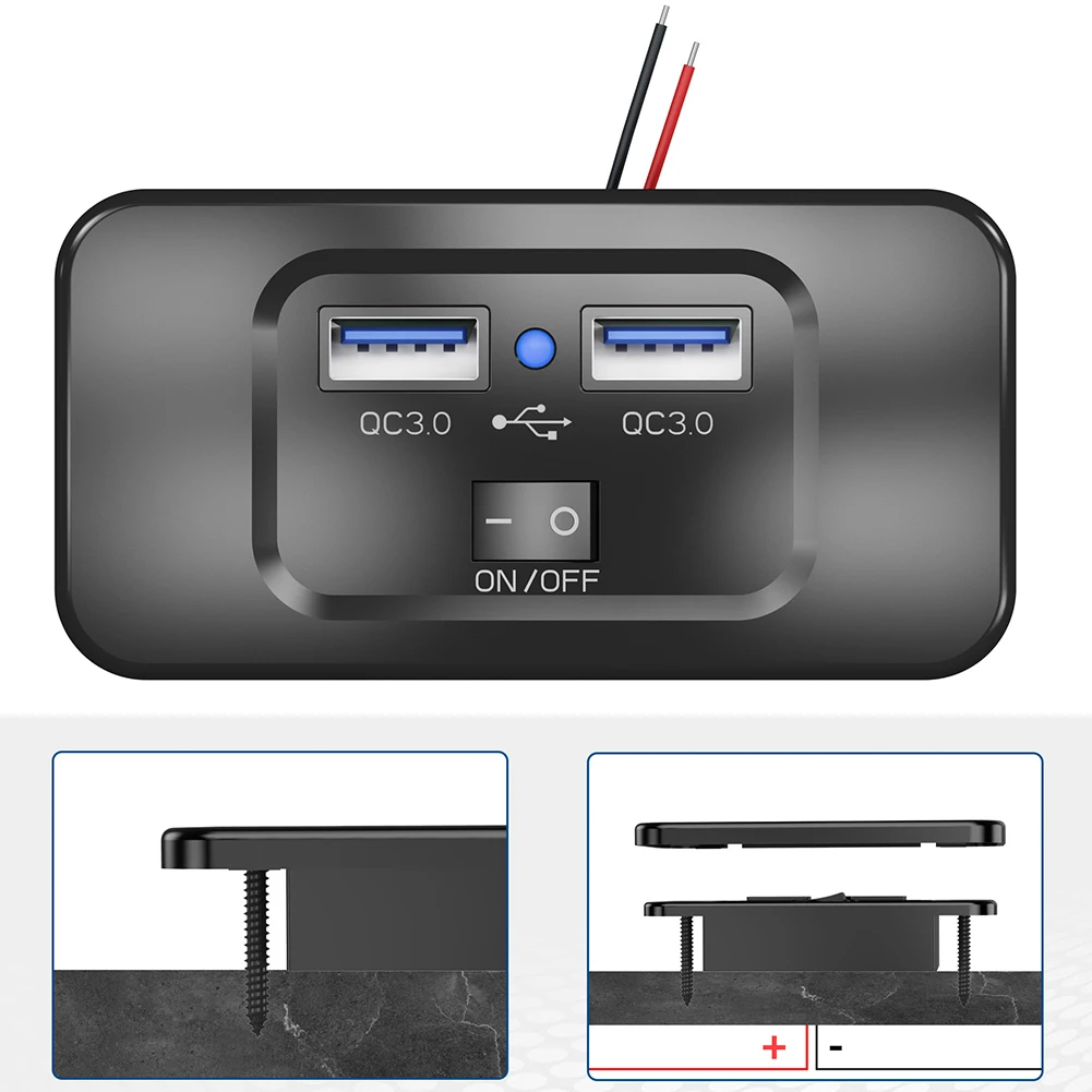 

Автомобильное зарядное устройство с двумя USB-портами, 12-24 В, QC 3,0