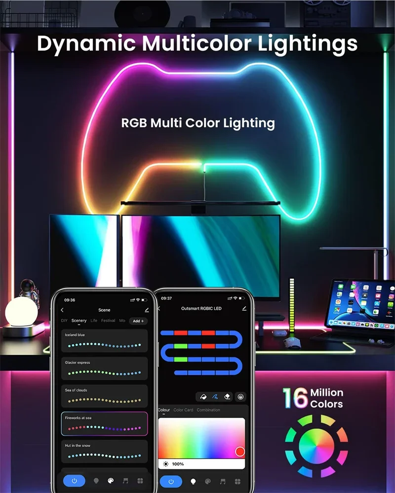 Description Picture 4 of itemTUYA Neon LED Strip Lights 5V Neon Rope Light 1M/2M/3M 84LEDs/M with Music Sync RGBIC Dreamcolor Chasing Strip Tape Lighting