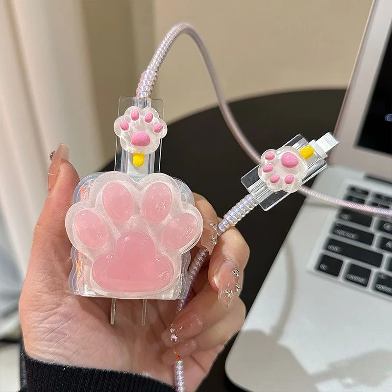 IPhone Charger Protective Cover Cute Data Cable Protection Case 20W 18W Charger USB Data Cord Spiral Winder Protective Charger Protective Cover Charger Protector Charger Protective Case Phone Adapter Protector Cable Protector Cable Wire Protector