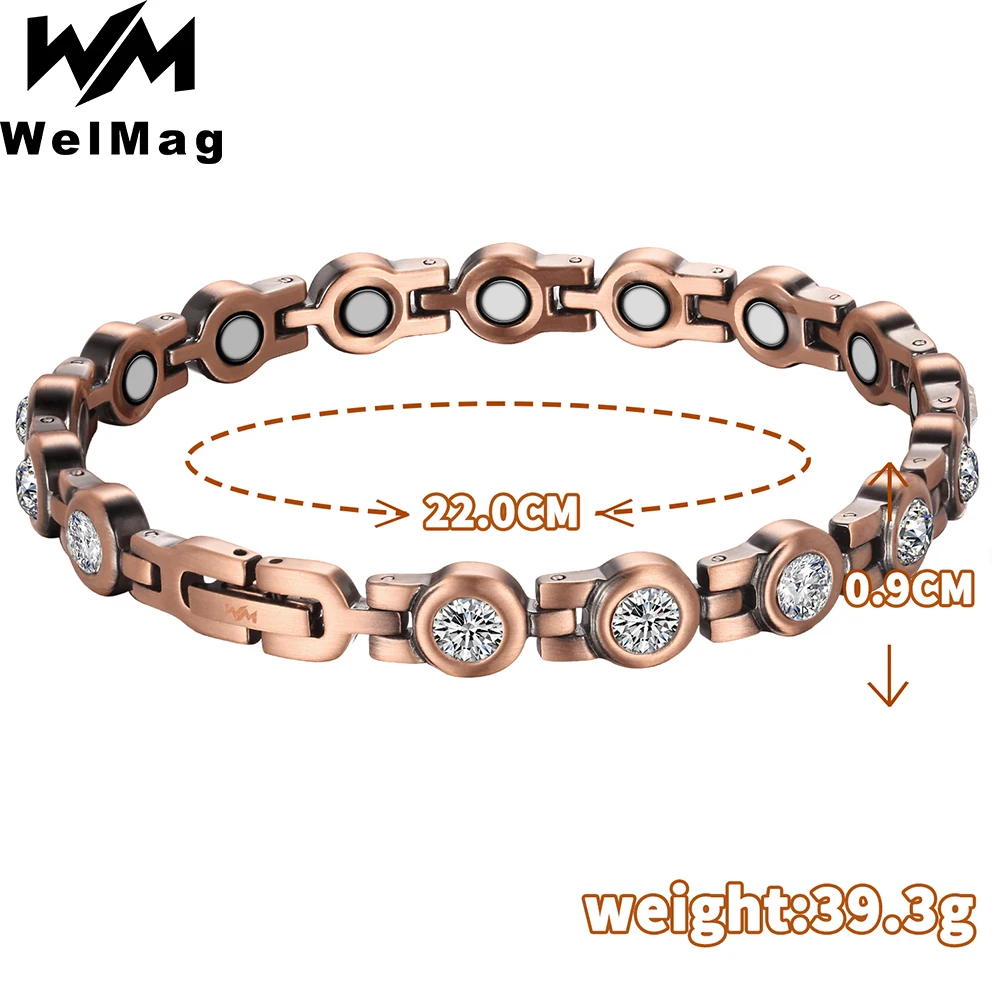 

Welmag Zircon Magnetic Bracelet For Women Hand Bio Energy Therapy Pure 99% Copper Bracelet Homme Rhinestone Eye Charm Bracelet