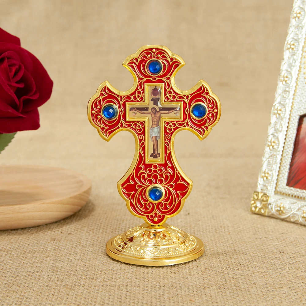 HTISOK Östliches orthodoxes Kreuz, Jesus-Kruzifix, christliches stehendes Kreuz mit Sockel für kirchliche Heimdekoration, religiöse Lieferungen – Detail 13