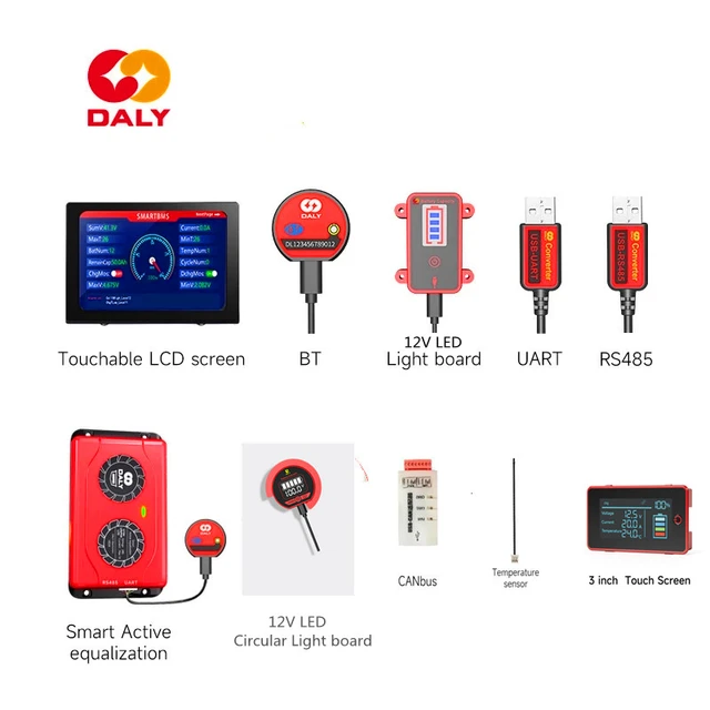 Daly BMS Zubehör Aktive Balancer, Bluetooth,UART/RS485, CANBUS,12V SOC  Licht Bord, berührbaren LCD Bildschirm