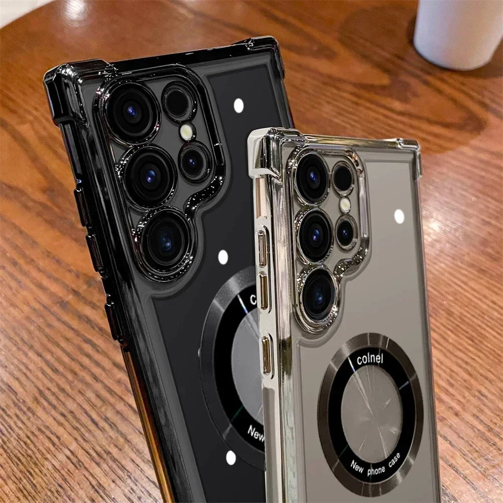 Original Plating Magnetic Transparent Phone Case for Samsung Galaxy S24 Ultra S23 Fe S22 Plus Clear Shockproof Silicone Cover - Image 4