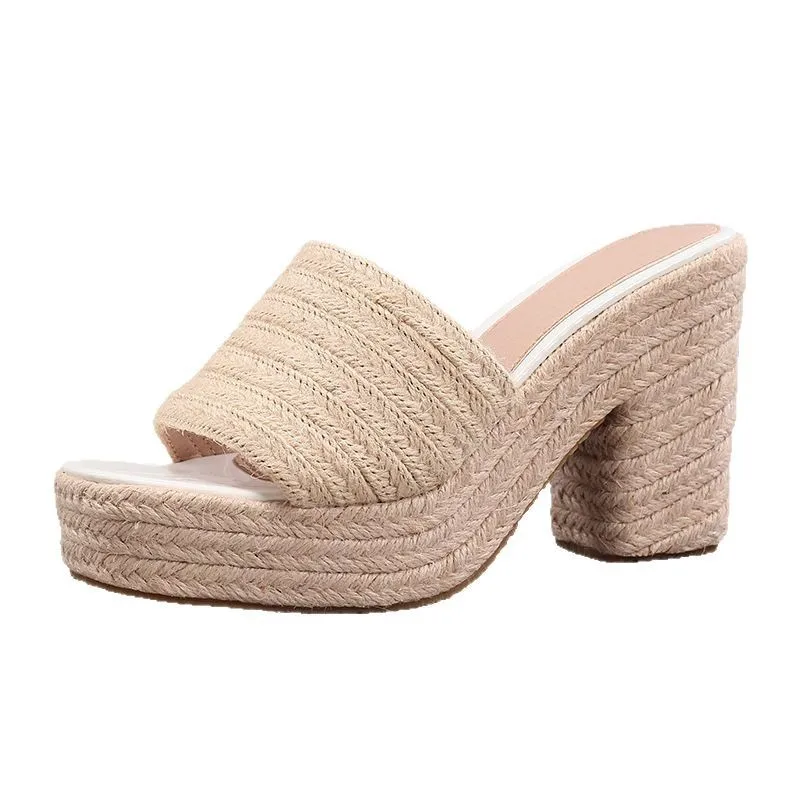 Women's hemp rope platform sandals braided grass summer waterproof