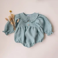 Toddler Girl Vintage Long Sleeve Clothes Baby Girl Linen Cotton Romper Jumpsuit Infant Solid Clothing 5