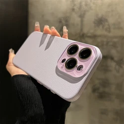 Luxurious Lychee Textured Leather Case with Crystal Glass Lens Protection - iPhone 14 (Light Purple)