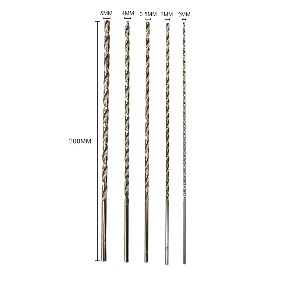 5pcs 2/3/3.5/4/5mm HSS 200mm Extra Long HSS Drill Bits Set Tool Metal Drilling Power Tools For Steel Aluminum Copper Wood