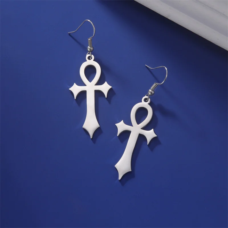 Punk Stainless Steel Drop Earrings For Women Men Egypt Ankh Cross Dangle Earrings Vintage Piercing Ear Jewelry Gift Accessories