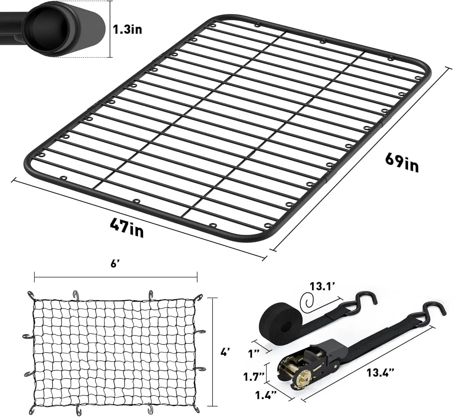Universal Heavy-Duty Roof Rack Platform 69x47 with Super Duty Bungee Cargo Net for Cars
