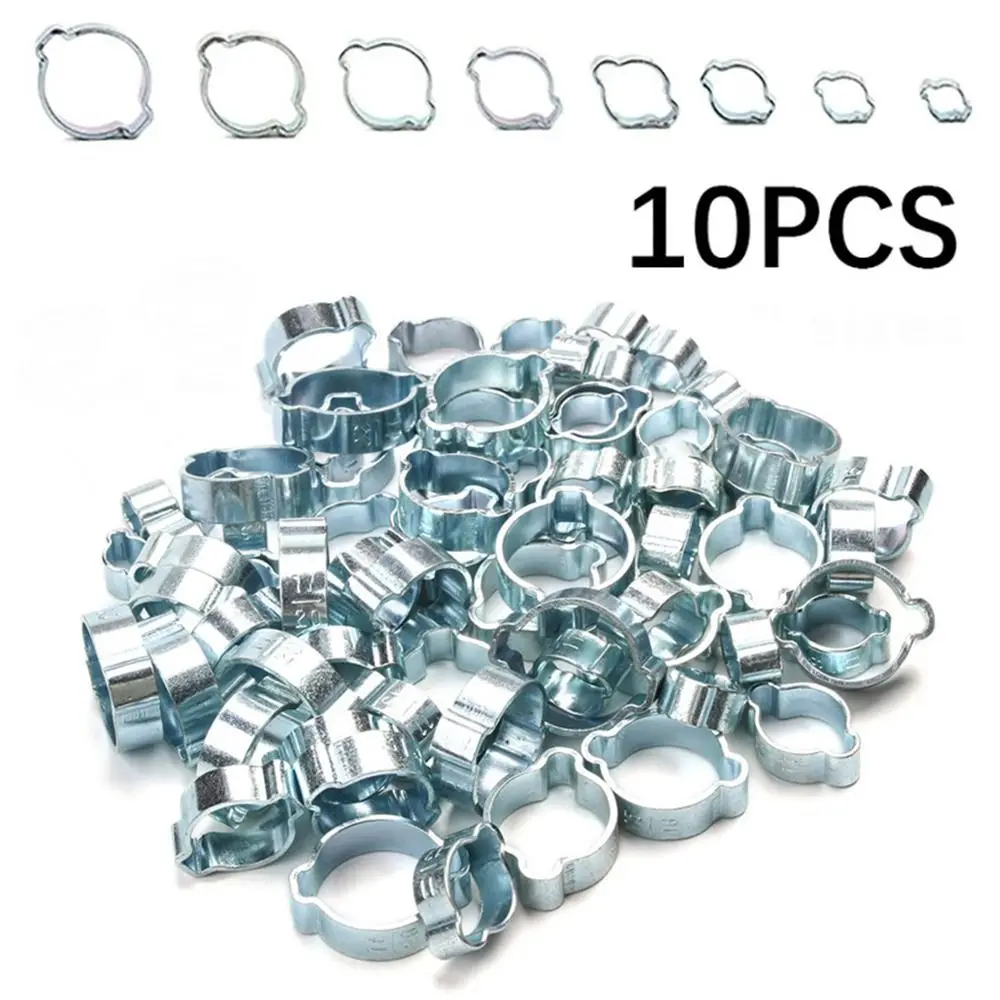 10Pcs Durable Double Ears Hose Clamp Assortment Kit Worm Drive Pipe Clip Fixed Zinc Plated Pipe Hoop Fuel Tube Water Pipe