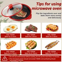 Plaque de cuisson pour micro-ondes avec couvercle, plaque grill et plaque à crisper, pour faire du fromage, griller, faire cuire et faire croustillant les aliments, ustensile de cuisson pour micro-ondes 5