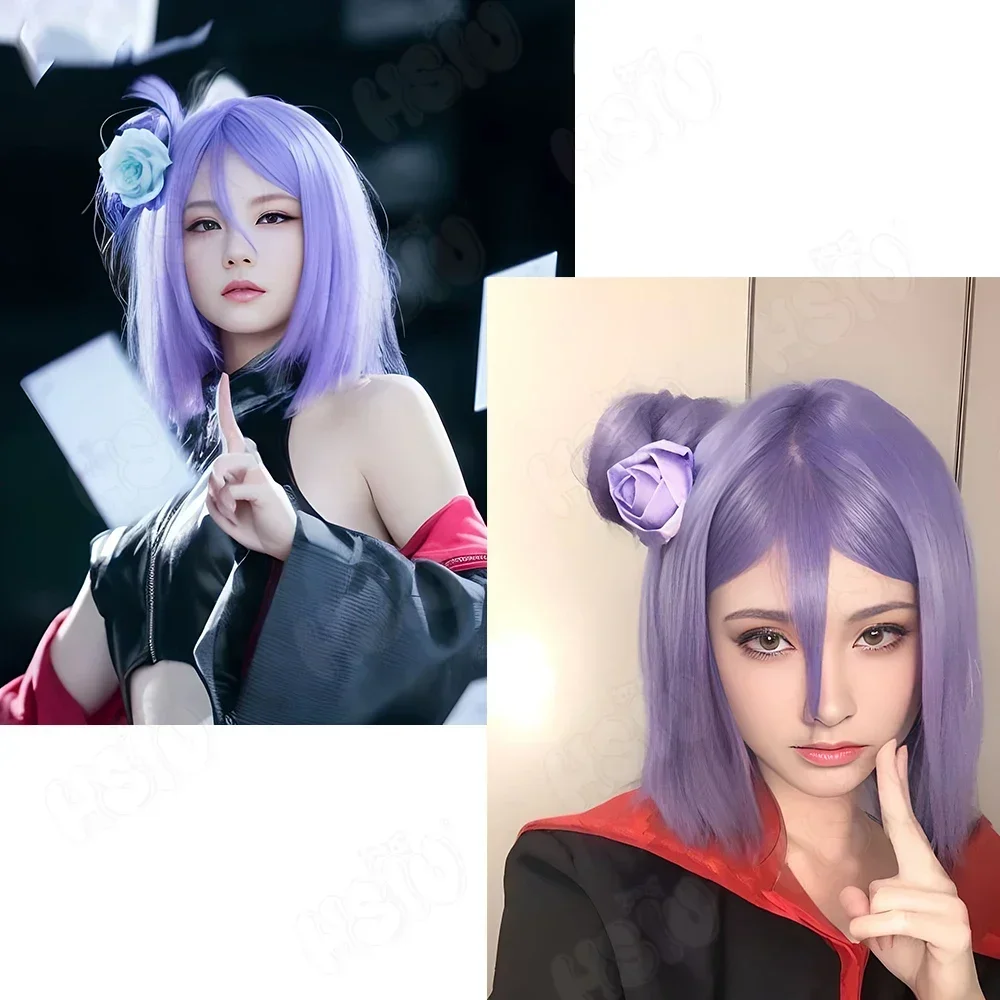 Parrucca cosplay Konan HSIU, capelli sintetici corti viola da 40 cm, resistenti al calore + cappuccio per parrucca - immagine 2