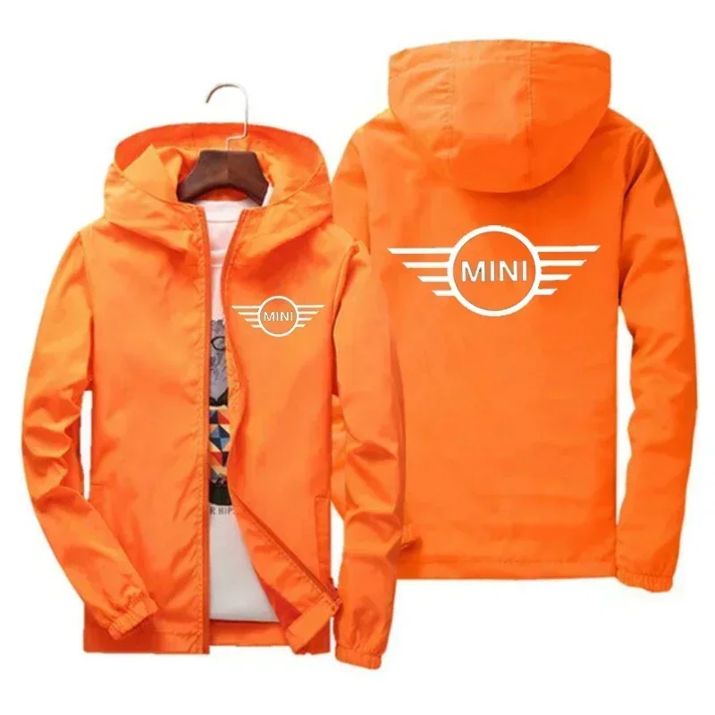 Men's Hooded Bomber zipper Jacket, Latest Mini Cooper pattern Print, Xipper Casual Windbreaker, Fashion Car, Spring and autumn 2