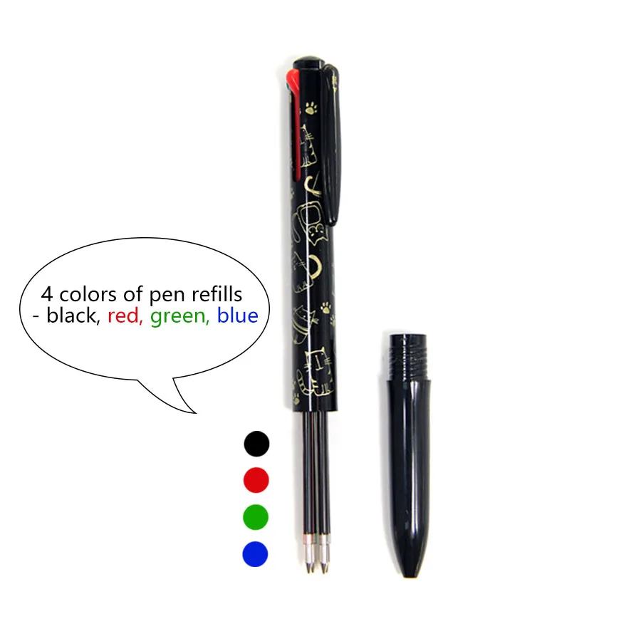 2pcs, 4-in-1 Creative Cat Ballpoint Pens Colorful 0.5mm Black, Blue, Red, Green Ink Multifunction Pen for Office Study Supplies