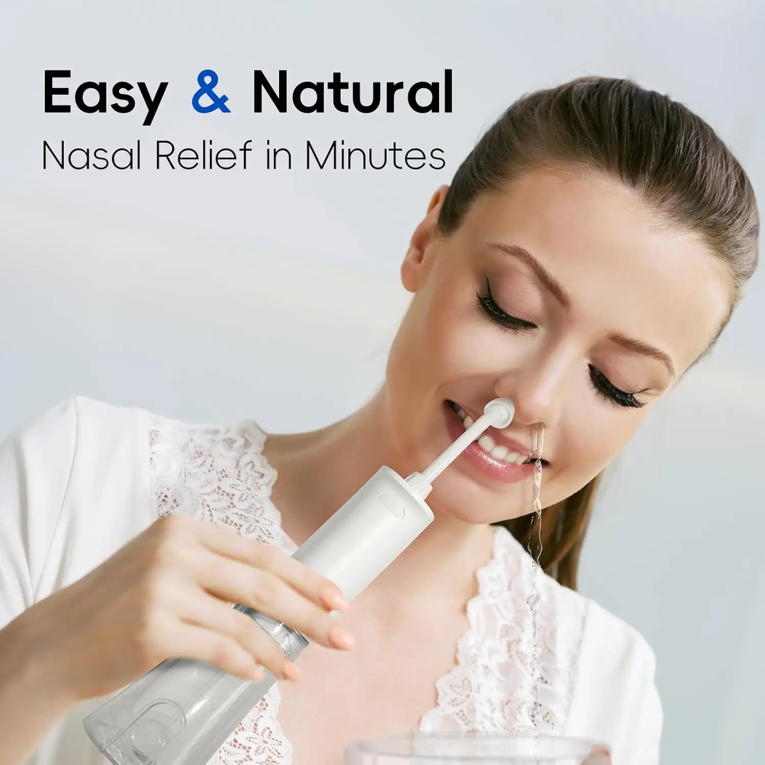 Nasal Rinse Bottle Sinus Rinse Nose Wash Cleaner 300ml Pressure Irrigation Neti-Pot 3 Modes 2 Jet with 30 Nasal Wash Salt Packet 6