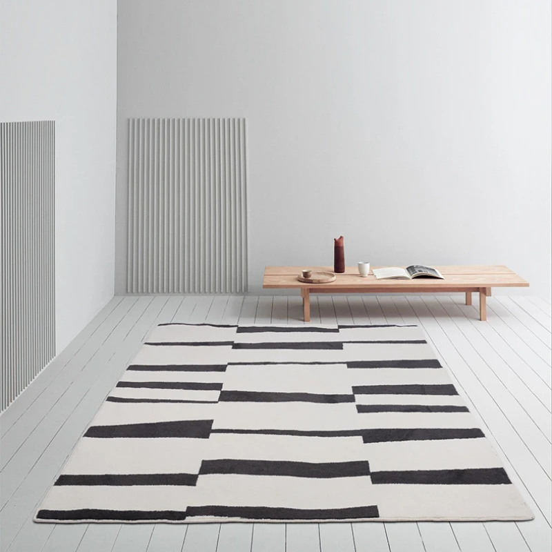 Modern Luxury Carpets for Living Room Fluffy Soft Plush Rug Black White Lines Bedroom Decor Carpet Large Area Washable Study Mat 4