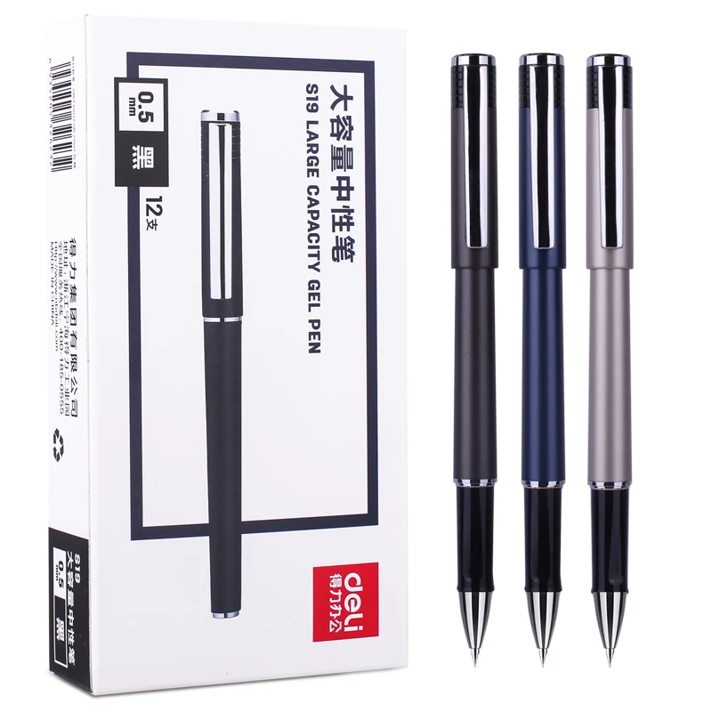 Deli 3pcs 0.5mm Black Ink Large Capacity Office Gel Pen Signing Pen Student School Supplies Office Supplies Stationery deli 3pcs black ink gel pen high quality pens school student supplies office supplies signing pen office pen stationery