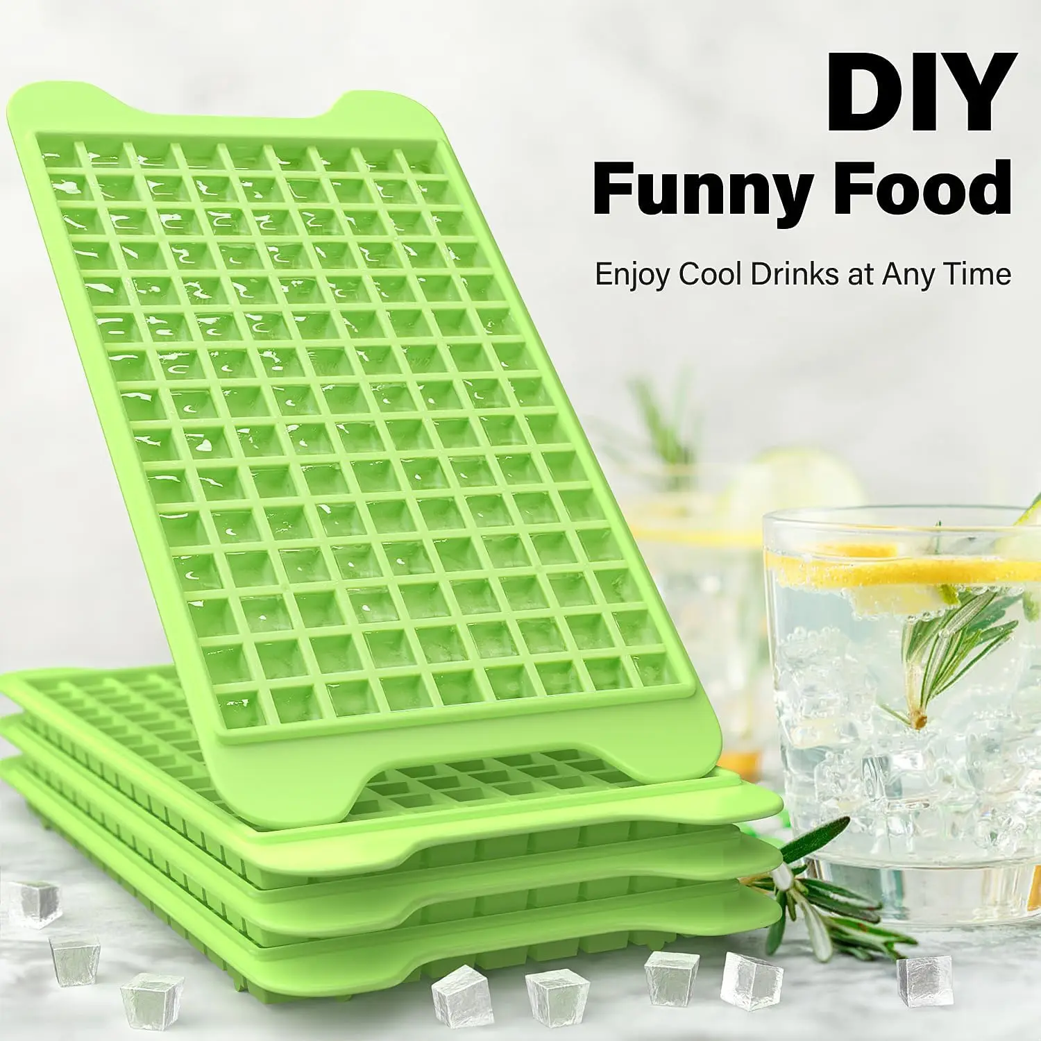 Mini Ice Cube Tray with Lid and Bin: TINANA 71×4 PCS Hexagonal Small Ice  Trays for Freezer - Easy Release Honeycomb Nugget Ice Tray with Lid - Green