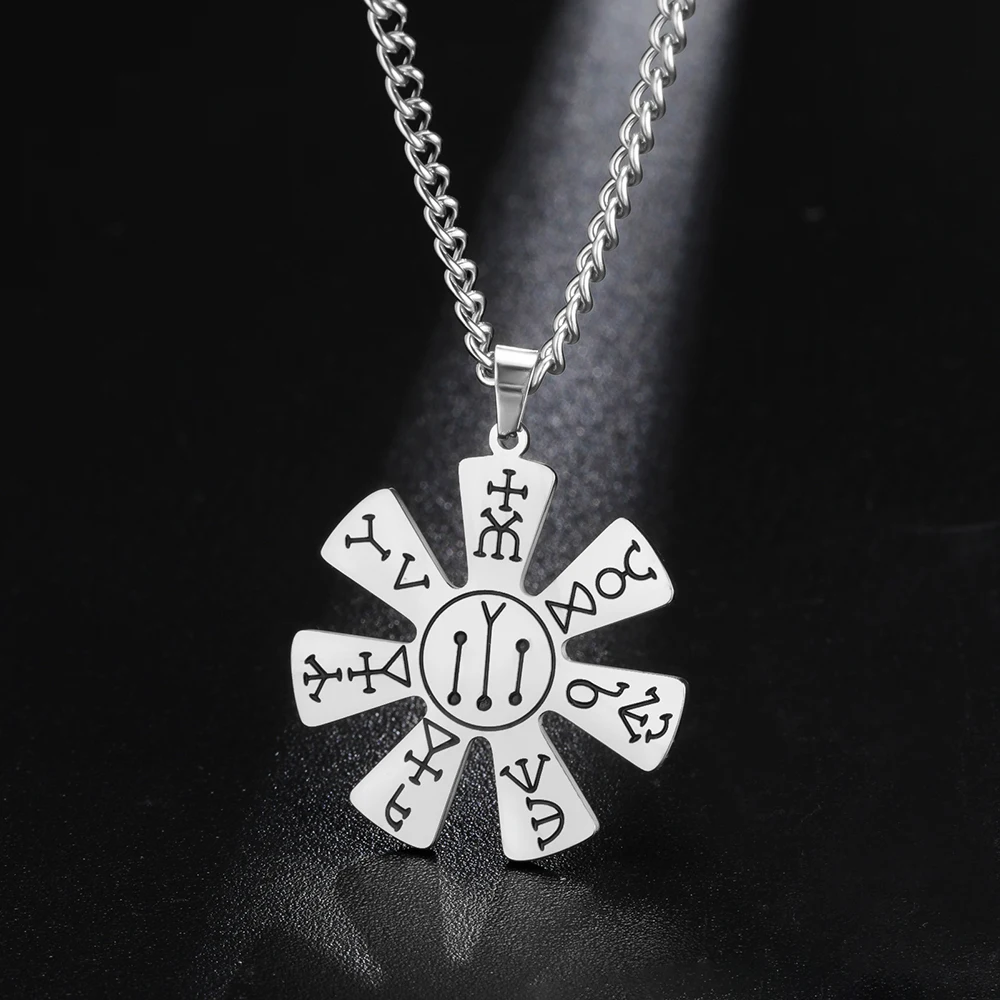 Dawapara Pliska Rosetten-Halskette für Männer und Frauen, mittelalterliches bulgarisches mystisches Amulett, Hexerei-Schmuck, Edelstahl-Halskette – Detail 16