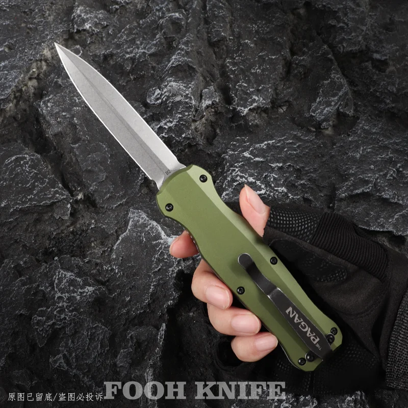 

3320 PAGAN Knives OG Green OTF Tech Tactical Pocket Knife D2 Stonewashed Blade VNV T6 Handle EDC Self Defense Combat Pocketknife